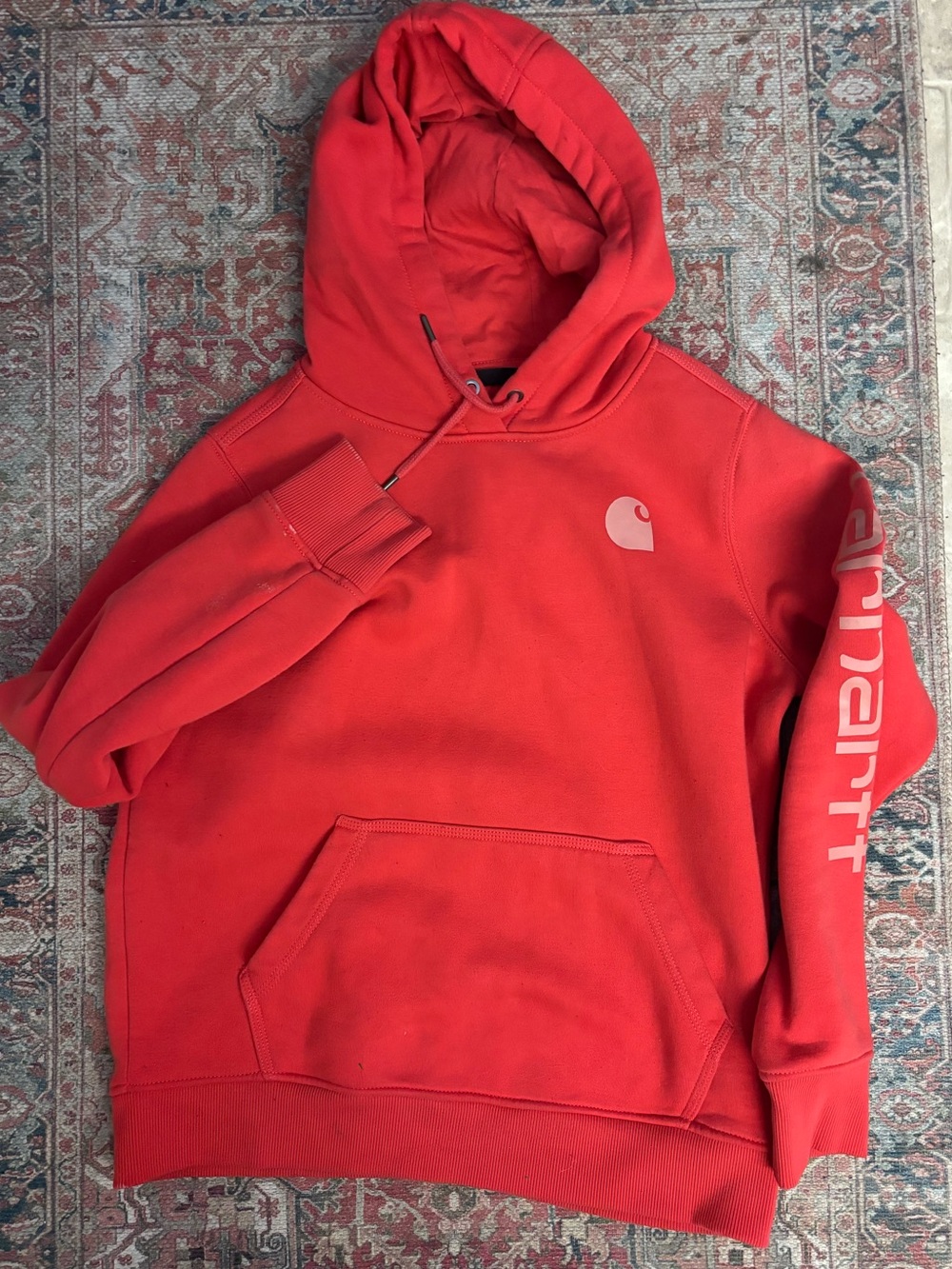 Carhartt Men’s Red Crewneck Hoodie with Logo Sleeve